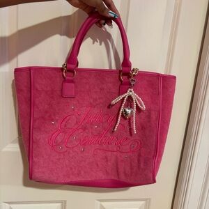 Juicy Couture Hot Pink Suede Tote with Pearl Heart Charm